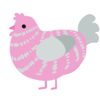A pink and silver chicken with a bar pattern