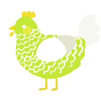 Paw, a lime and white chicken with a lace pattern