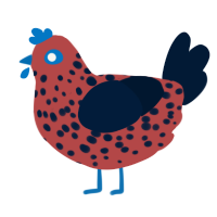 A red and tumblr chicken with a speckle pattern