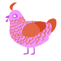 A lavender and vermilion chicken with a lace pattern