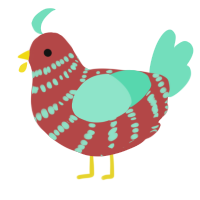 Brooke, a red and mint chicken with a bar pattern