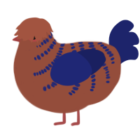 A russet and navy chicken with a half-bar pattern