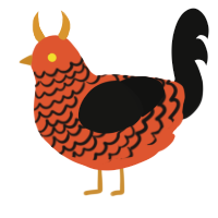 A vermilion and black chicken with a lace pattern