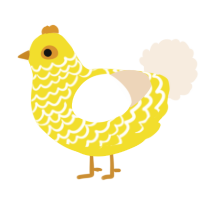 A yellow and cream chicken with a lace pattern
