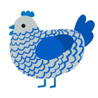 Lace Marine, a silver and ultramarine chicken with a lace pattern