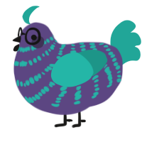 Invert, a overcast and turquoise chicken with a bar pattern
