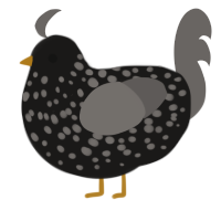 A sable and grey chicken with a speckle pattern