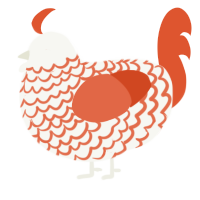 A white and vermilion chicken with a lace pattern