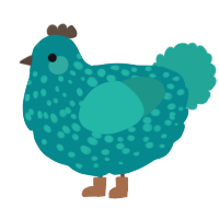 A teal and turquoise chicken with a speckle pattern
