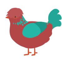 (unnamed), a red and turquoise chicken with a neck-speckle pattern