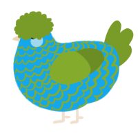 Ribbit, a sky and chartreuse chicken with a lace pattern