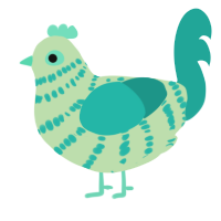 Toothpaste, a gluppy and turquoise chicken with a bar pattern