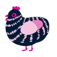 A tumblr and pink chicken with a bar pattern