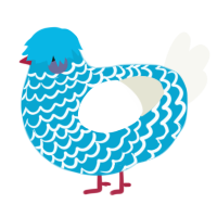 Ooopy Ooobert, a cerulean and white chicken with a lace pattern