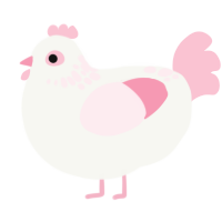 A white and rose chicken with a neck-speckle pattern