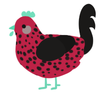 A crimson and sable chicken with a speckle pattern