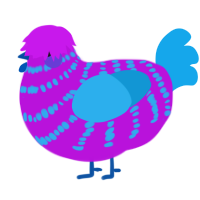 A amethyst and sky chicken with a bar pattern