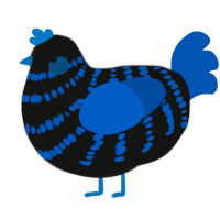 A black and ultramarine chicken with a bar pattern