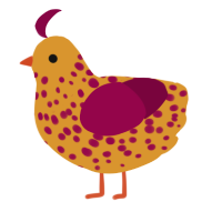 A orange and maroon chicken with a speckle pattern