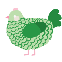 Lilypad, a gluppy and viridian chicken with a lace pattern