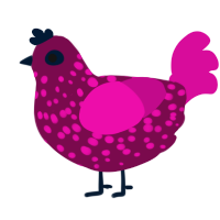 Yoinky Poinky, a wine and fuchsia chicken with a speckle pattern