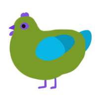 A chartreuse and cerulean chicken