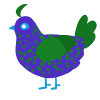 A indigo and leaf chicken with a speckle pattern