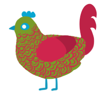 (unnamed), a chartreuse and crimson chicken with a double-lace pattern