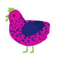 dragonfruit, a fuchsia and navy chicken with a speckle pattern