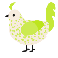 A cream and lime chicken with a speckle pattern