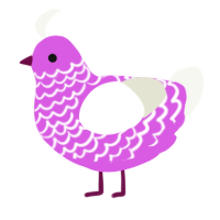 plasticine, a orchid and white chicken with a lace pattern