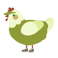 A chartreuse and apple chicken with a head pattern