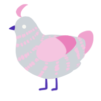 A mist and pink chicken with a bar pattern