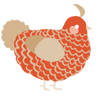 Bucky Jr, a vermilion and beige chicken with a lace pattern