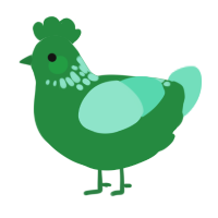 A viridian and mint chicken with a neck-speckle pattern