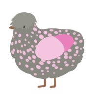 A ash and pink chicken with a speckle pattern