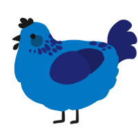 bad luck, a sapphire and navy chicken with a neck-speckle pattern