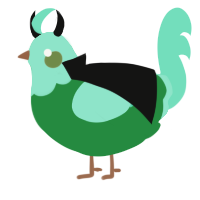 A viridian and mint chicken with a head pattern