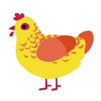 A yellow and vermilion chicken with a half-lace pattern