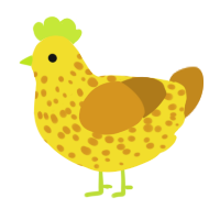 A yellow and ochre chicken with a speckle pattern