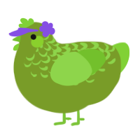 Glep, a chartreuse and grass chicken with a half-lace pattern