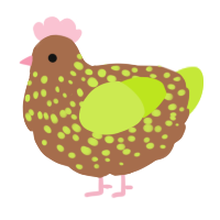 A brown and lime chicken with a speckle pattern
