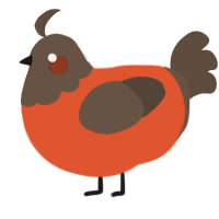 Pyro, a vermilion and bark chicken with a head pattern