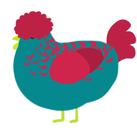 (unnamed), a teal and crimson chicken with a half-lace pattern