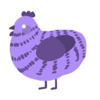 Grape, a lilac and overcast chicken with a bar pattern
