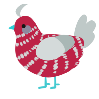 A crimson and silver chicken with a bar pattern