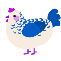 A cream and ultramarine chicken with a half-lace pattern