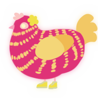 Hyper Pop, a fuchsia and honey chicken with a bar pattern