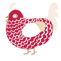 A crimson and cream chicken with a lace pattern