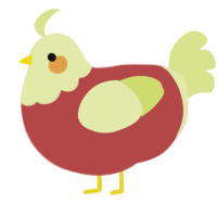 Apple, a red and lemon chicken with a head pattern